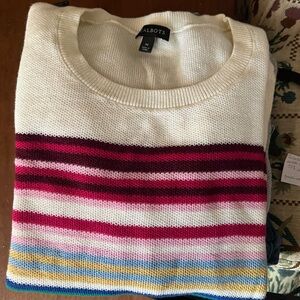 Talbots Cream Sweater with Pink and Blue Stripes